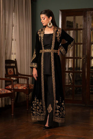 NF-6366 Black Valvet Stitched Coat