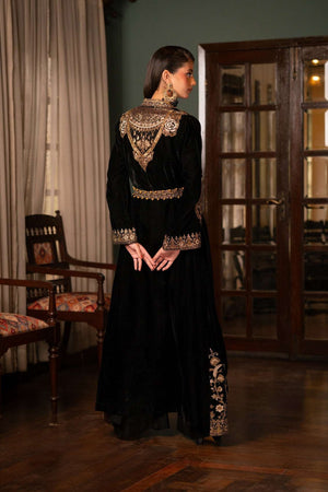 NF-6366 Black Valvet Stitched Coat