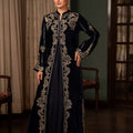 NF-6370 Navy Blue Velvet 3Pcs Stitched Dress