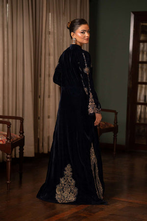 NF-6370 Navy Blue Velvet 3Pcs Stitched Dress