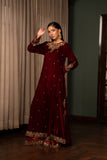 NF-6299 Mehroon Velvet Stitched Long Shirt