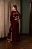 NF-6299 Mehroon Velvet Stitched Long Shirt