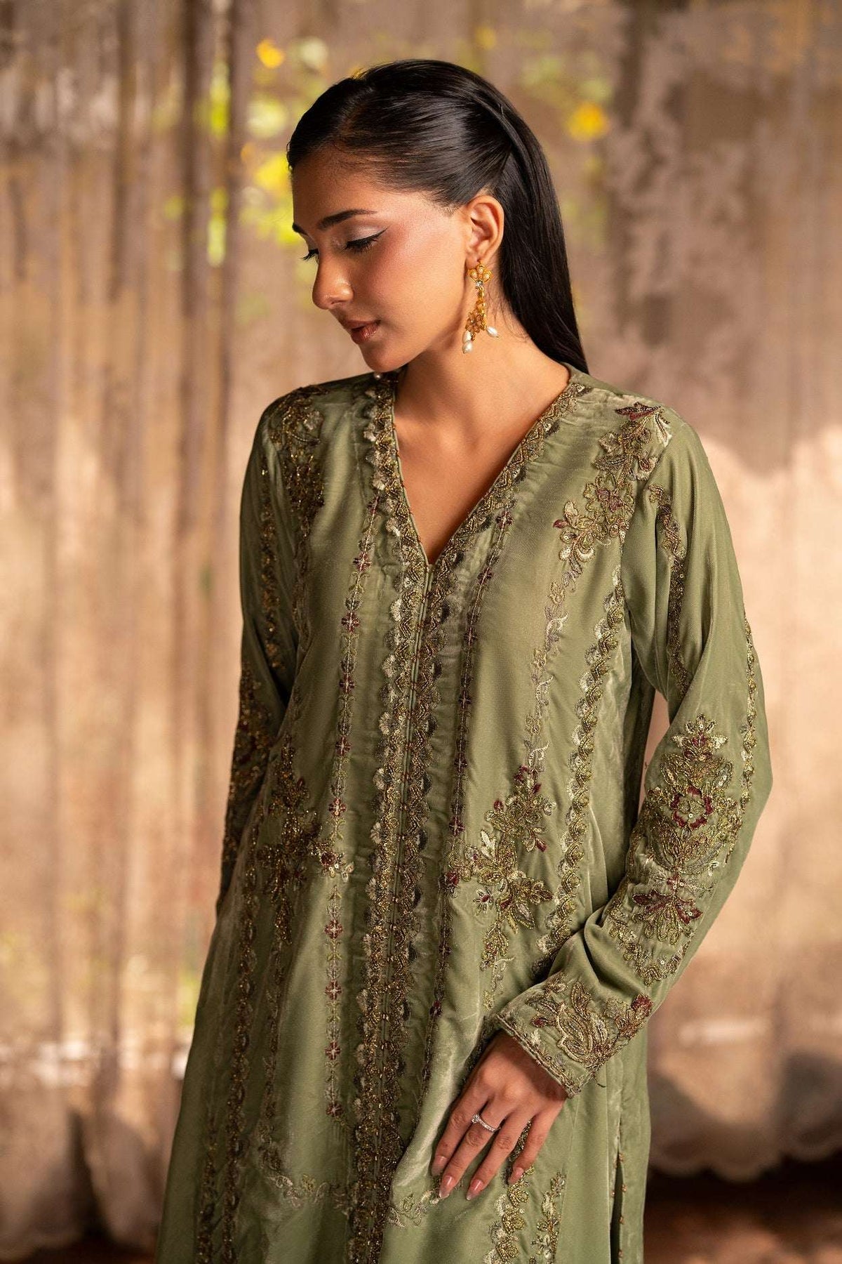 NF-6537 Pistachio Valvet Stitched Shirt