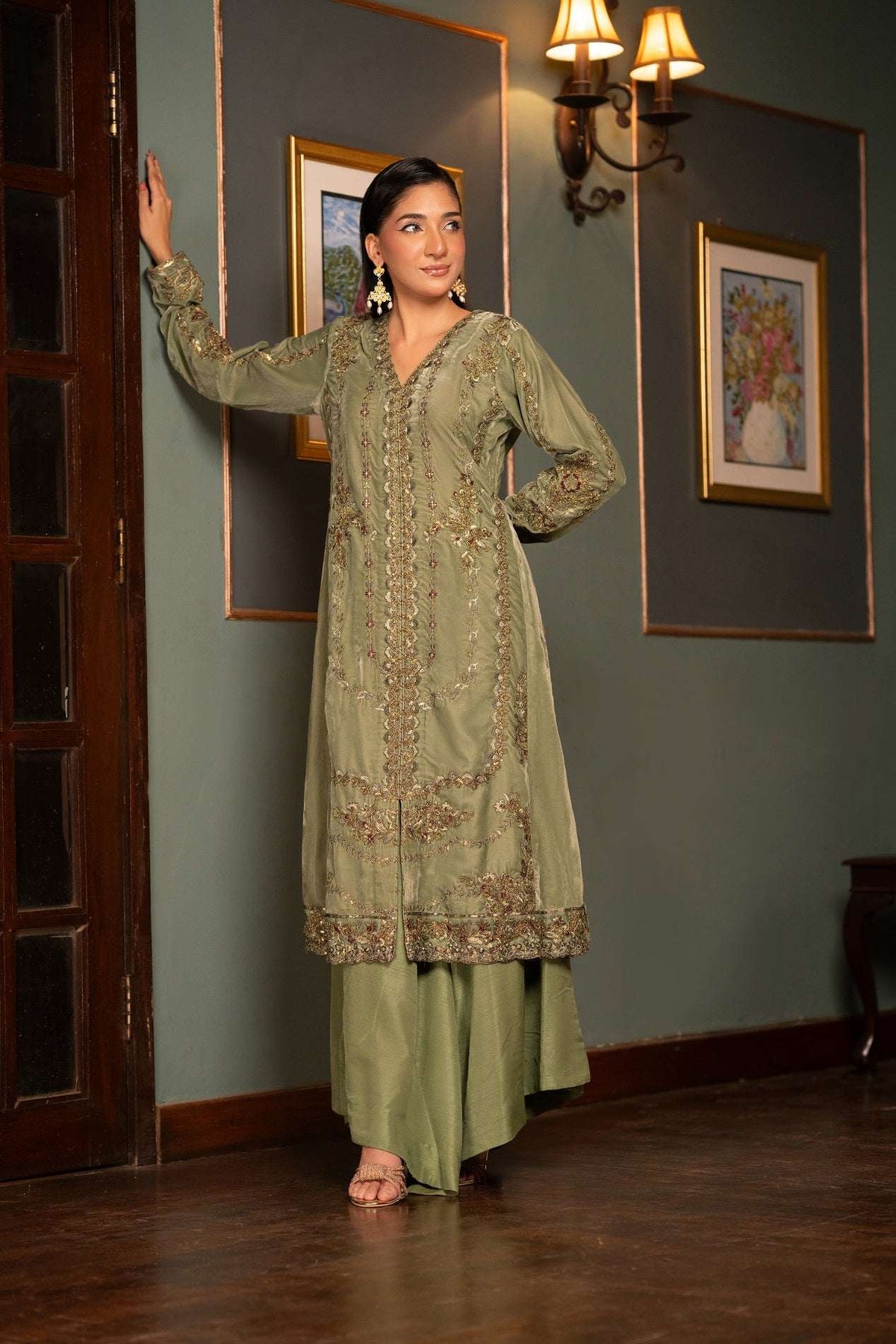 NF-6537 Pistachio Valvet Stitched Shirt