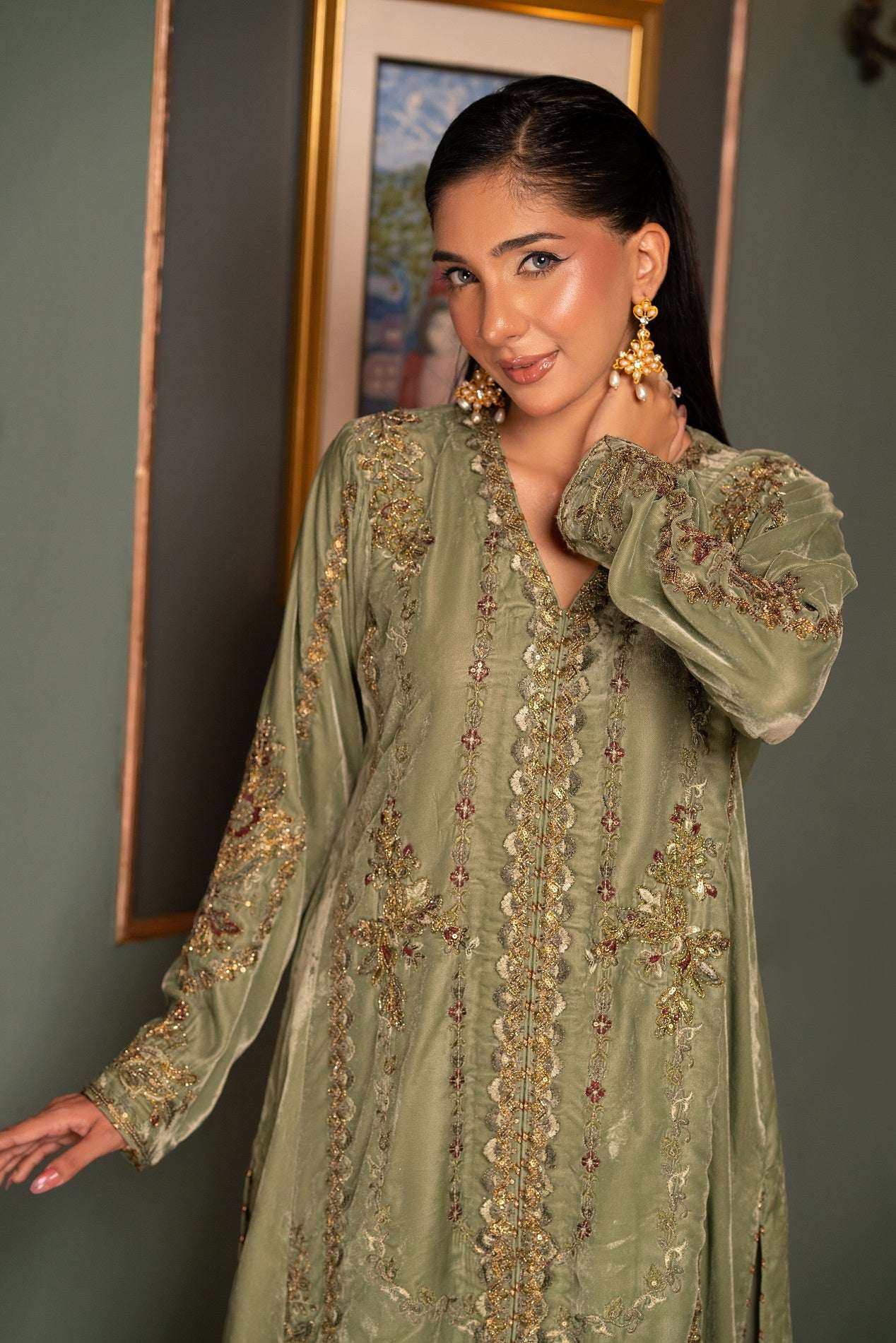 NF-6537 Pistachio Valvet Stitched Shirt
