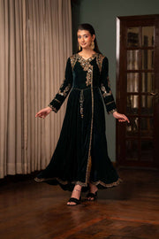 NF-6296 Bottle Green Velvet Stitched Shirt