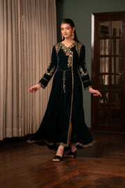 NF-6296 Bottle Green Velvet Stitched Shirt