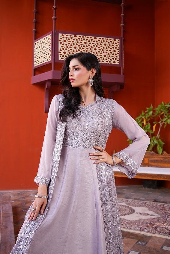 NF-5989 Grey Chiffon Coat With Inner