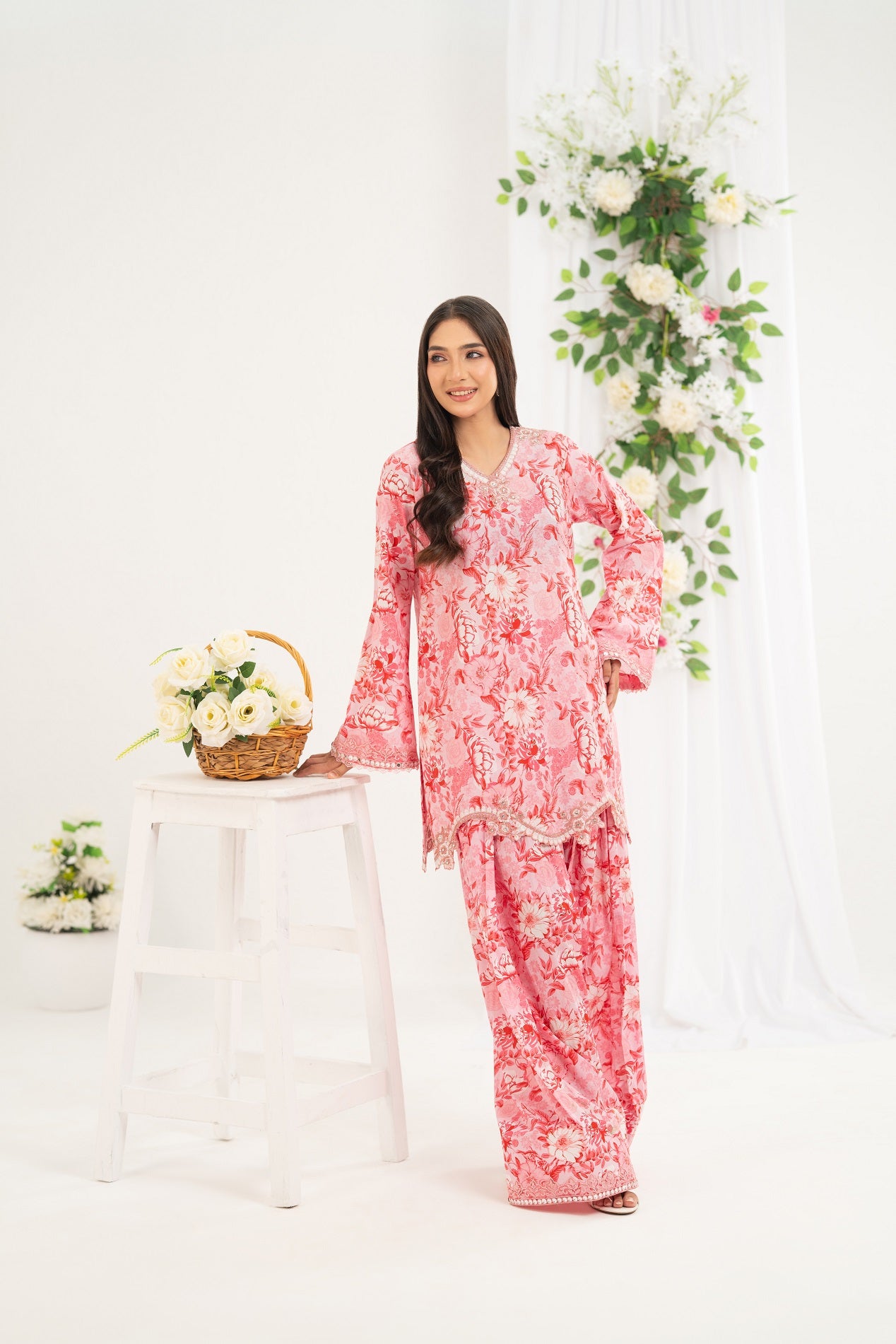 NF-6684 Pink Printed Stitched 2Pc Suit