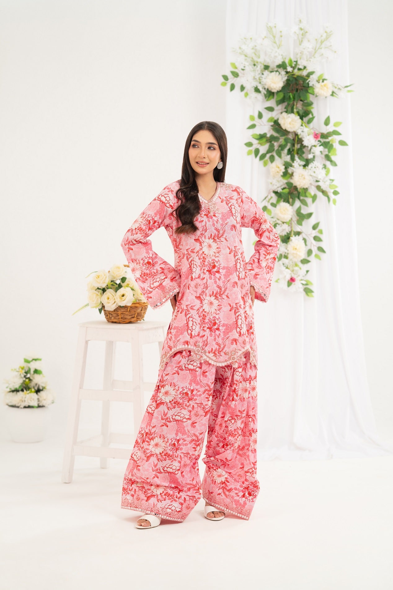 NF-6684 Pink Printed Stitched 2Pc Suit