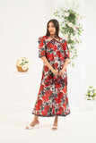 NF-6686 Maroon Grey Print 2PC Stitched Dress