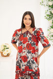 NF-6686 Maroon Grey Print 2PC Stitched Dress