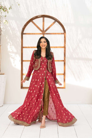 NF-6396 Maroon Jacquard Stitched Frock