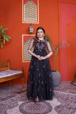 NF-6601 Black Net Frock Stitched Dress