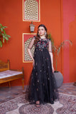 NF-6601 Black Net Frock Stitched Dress