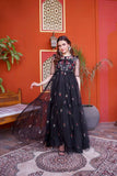 NF-6601 Black Net Frock Stitched Dress