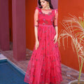NF-6602 Pink Floral Net Stitched Dress