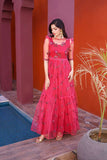 NF-6602 Pink Floral Net Stitched Dress