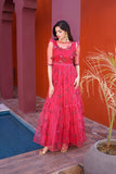 NF-6602 Pink Floral Net Stitched Dress