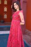 NF-6602 Pink Floral Net Stitched Dress