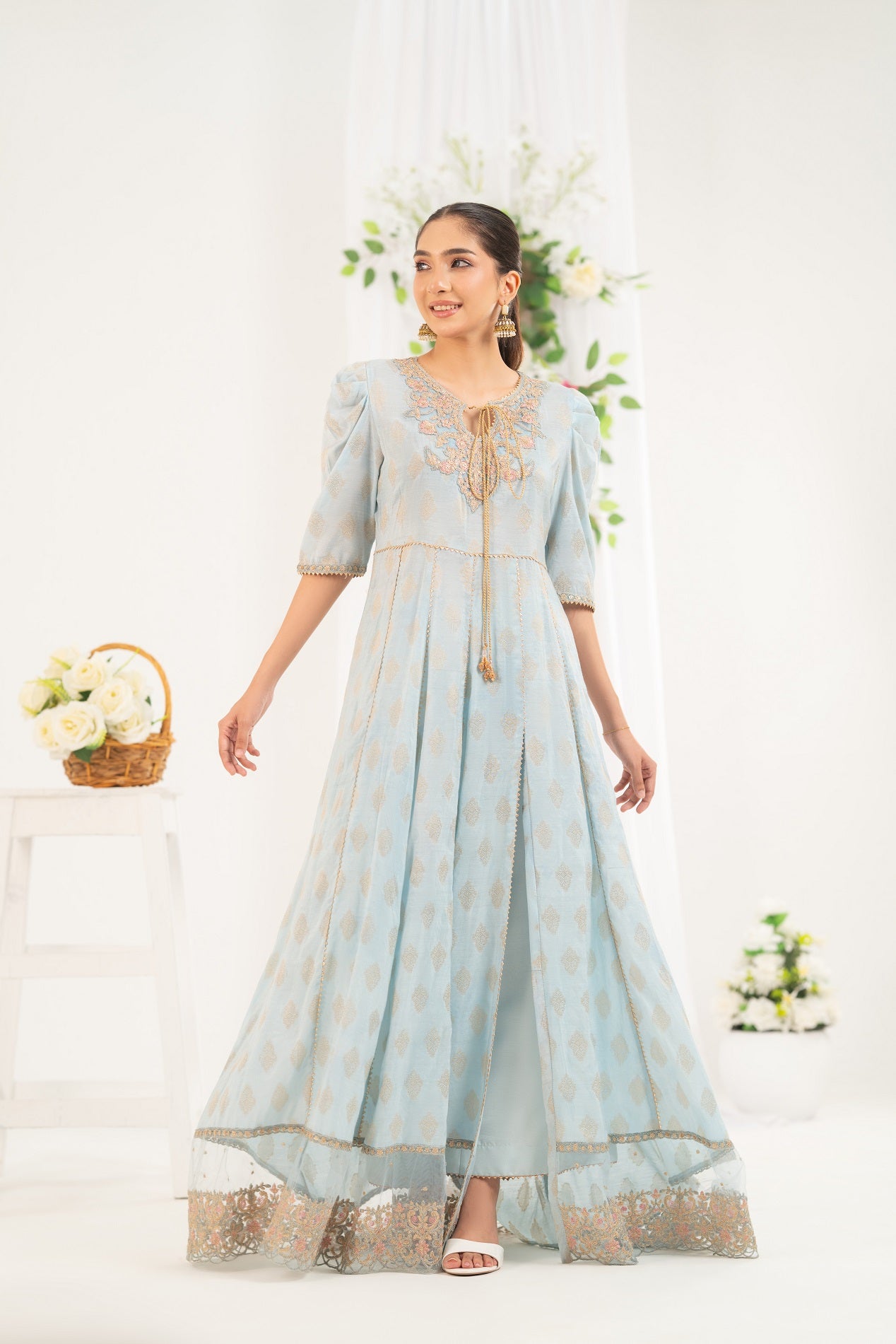 NF-6479 Ferozi Jacquard Stitched frock