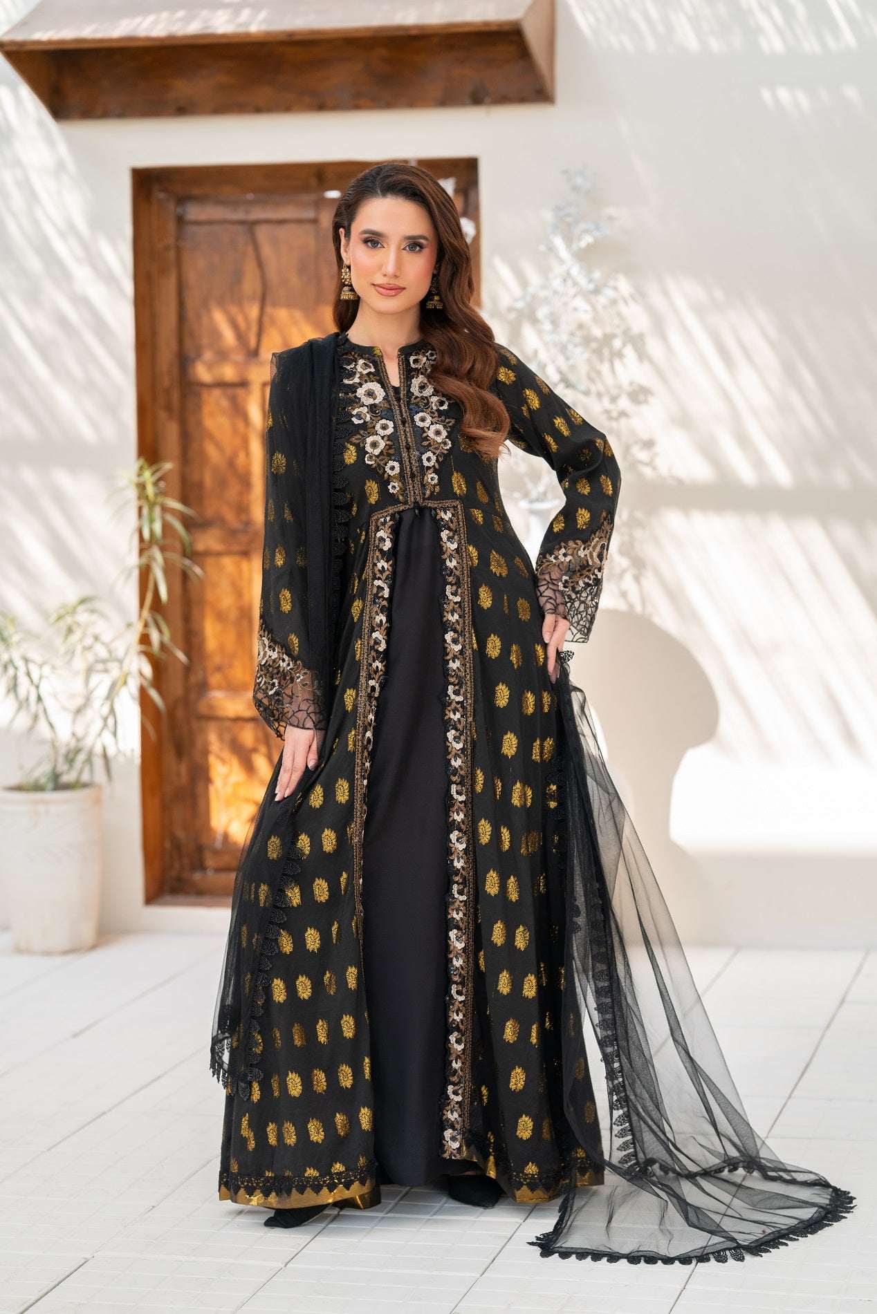 NF-6454 Black Jacquard Stitched Dress NF-6454 Black Jacquard Stitched Dress