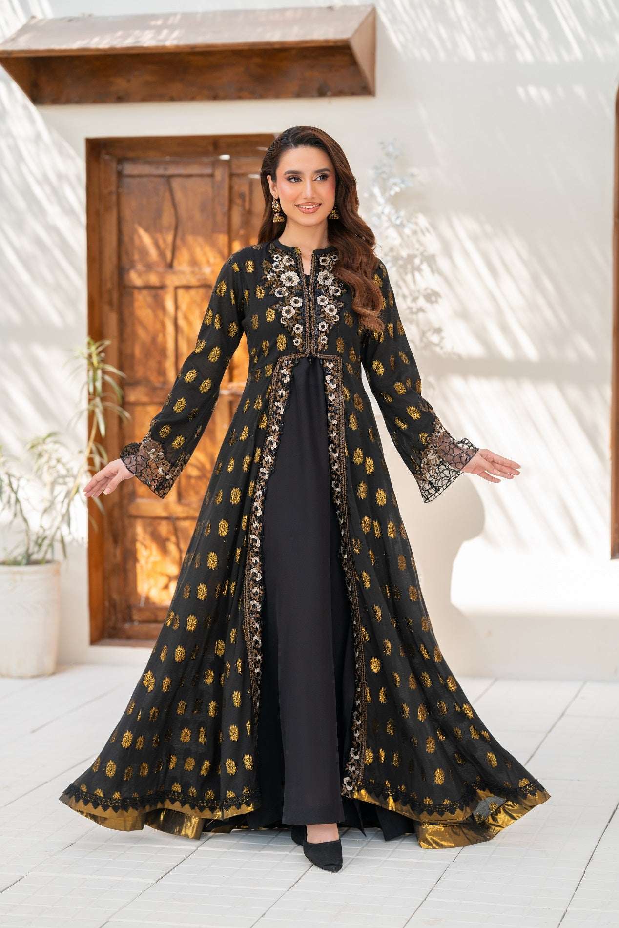 NF-6454 Black Jacquard Stitched Dress