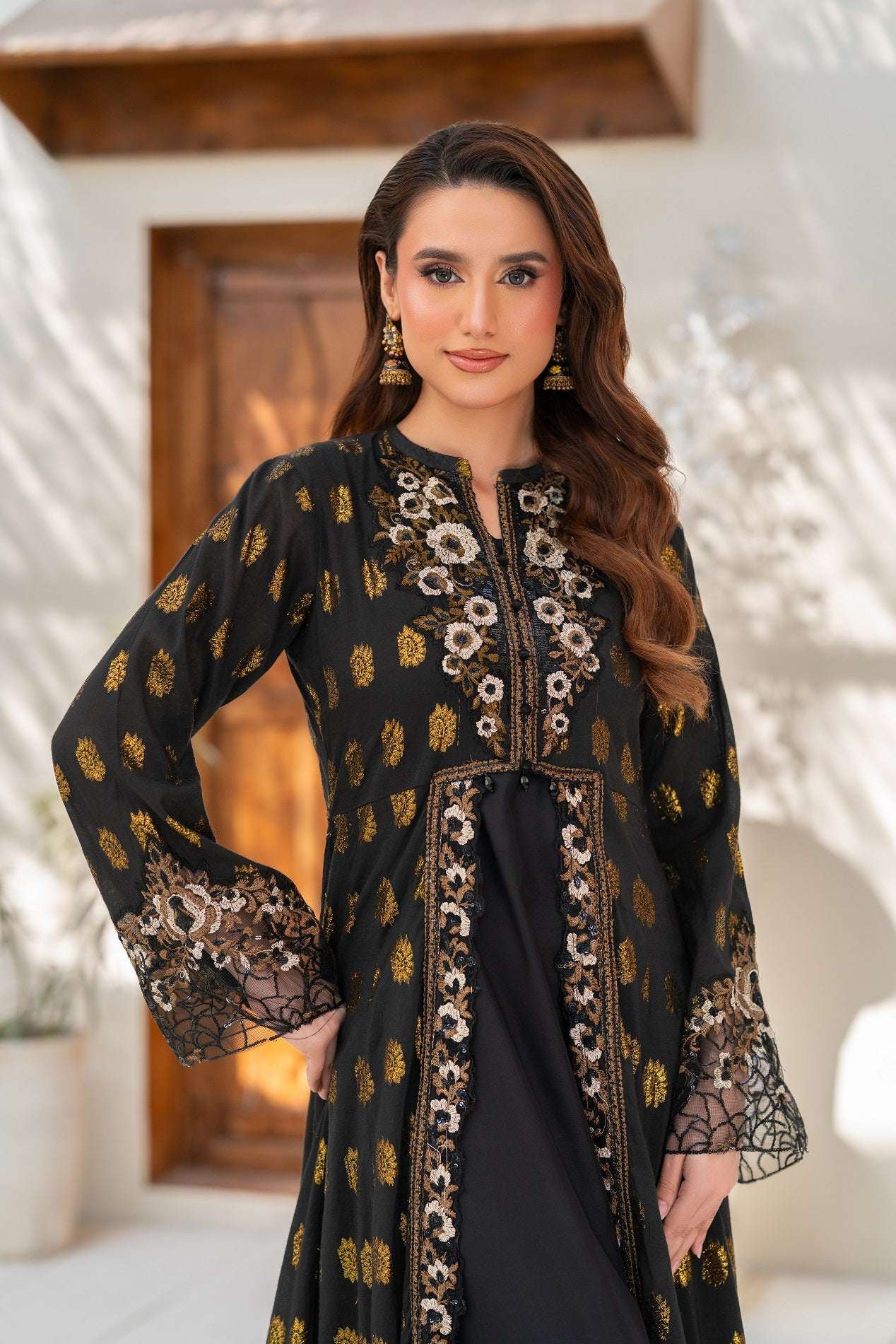 NF-6454 Black Jacquard Stitched Dress