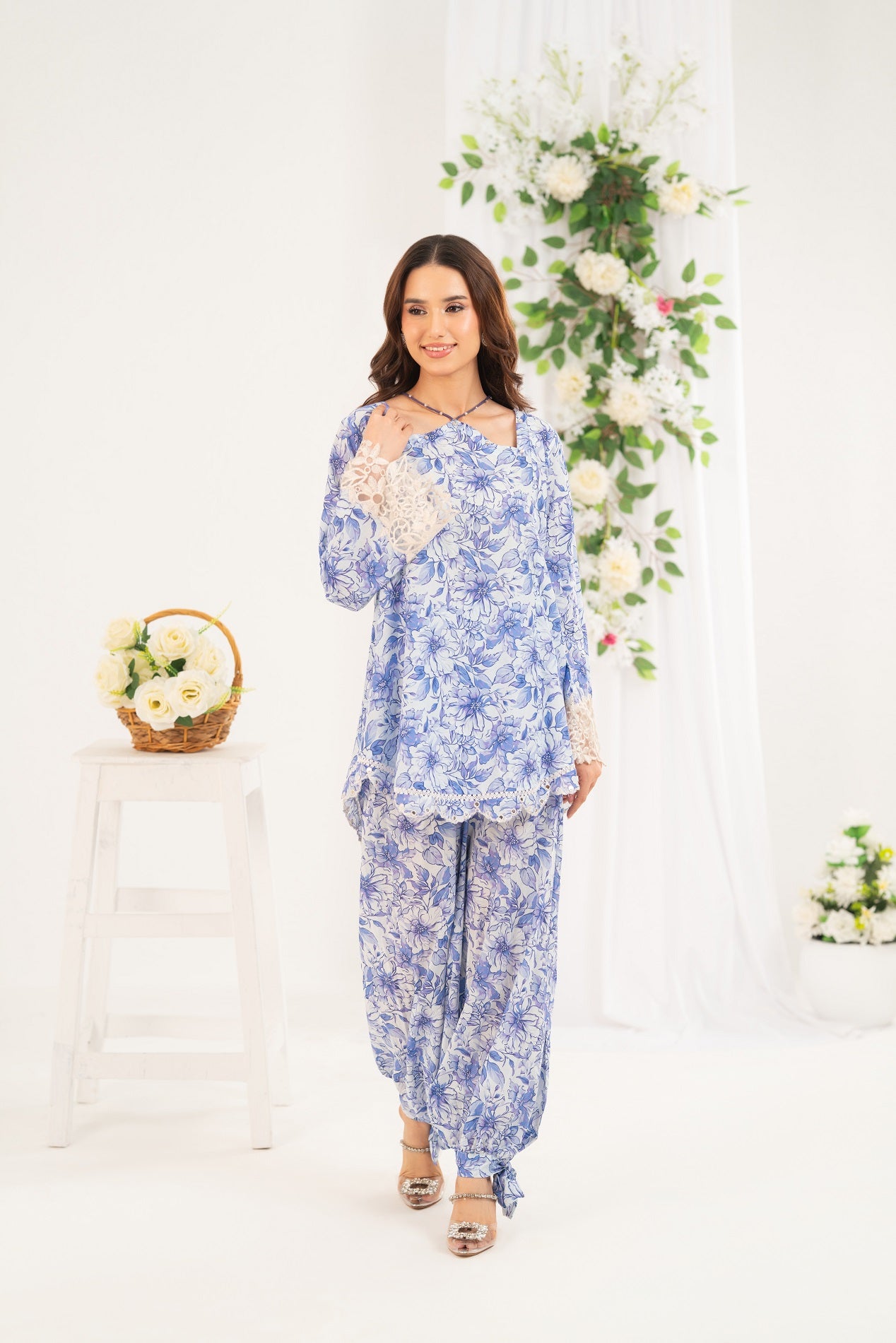 NF-6492 Sky Blue Printed Stitched 2PC Suit