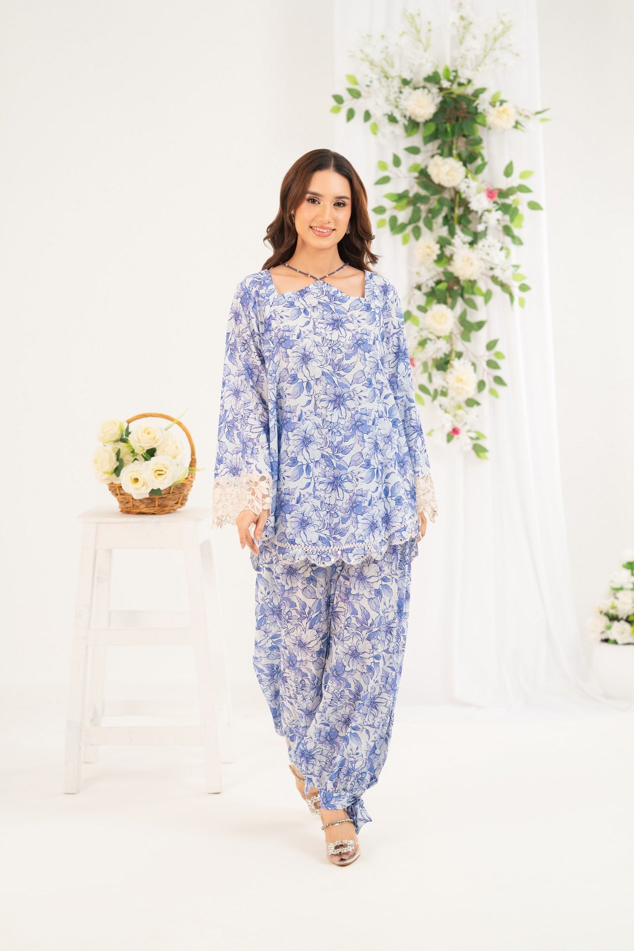 NF-6492 Sky Blue Printed Stitched 2PC Suit