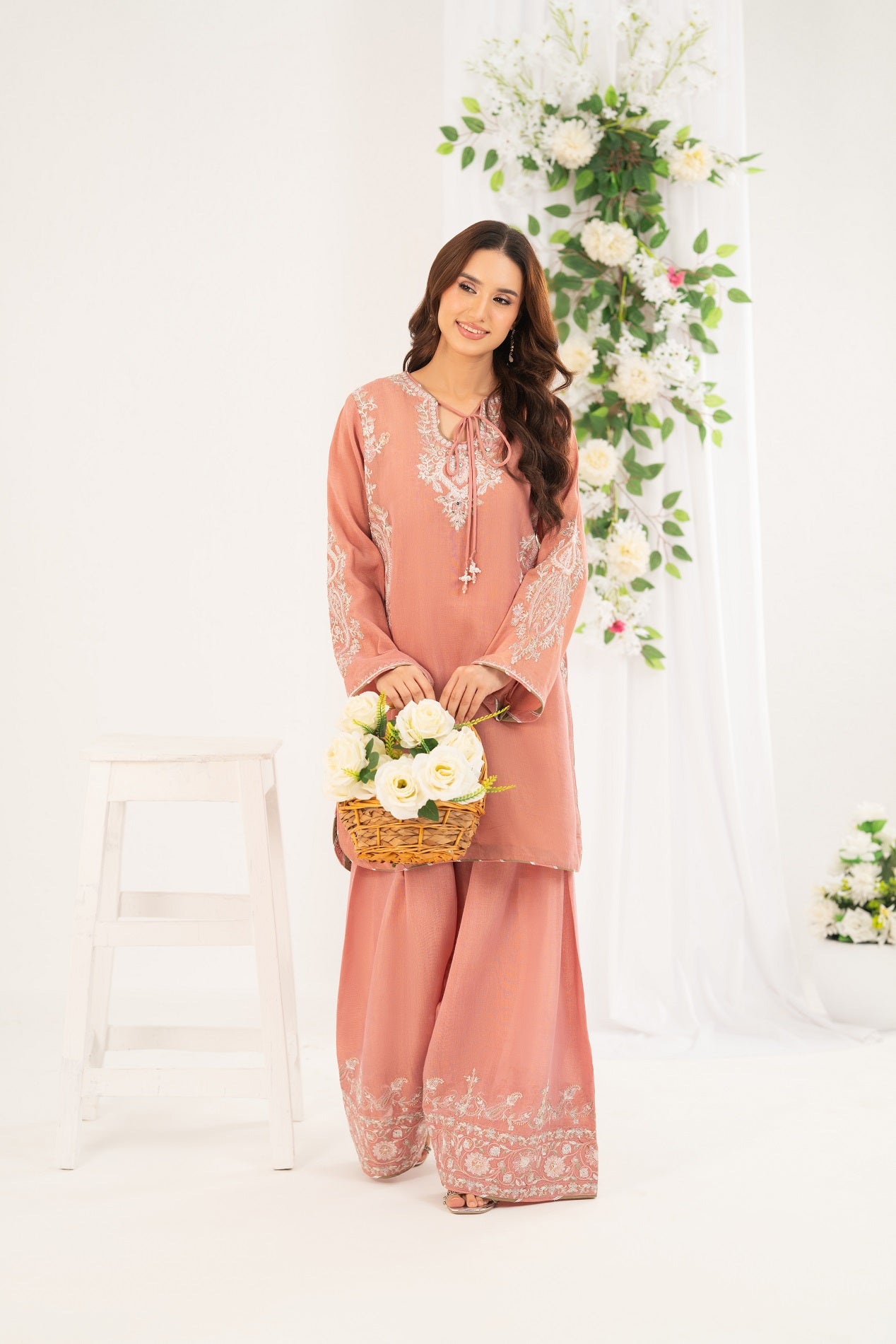 NF-6491 Peach Cotton Maisori Stitched 2PC