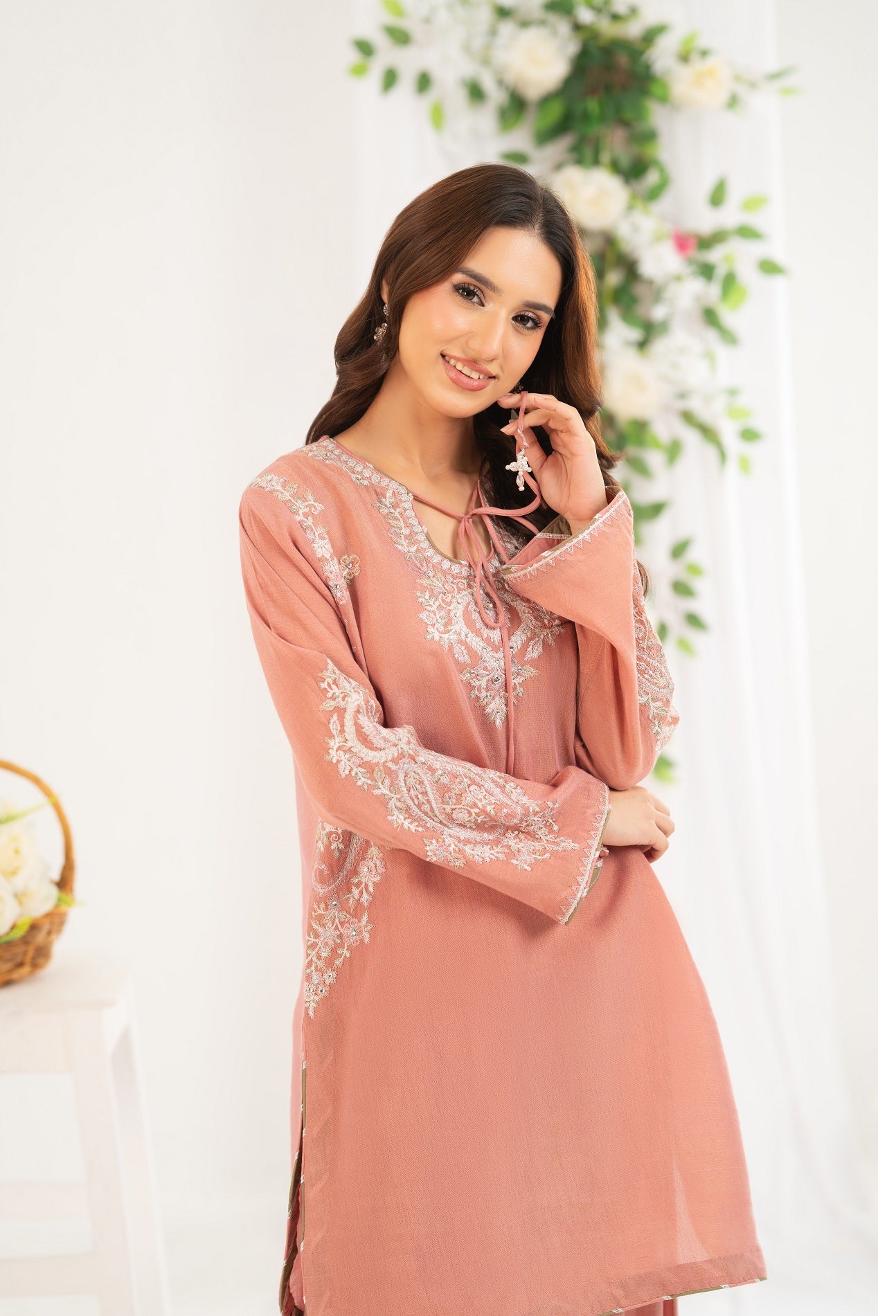 NF-6491 Peach Cotton Maisori Stitched 2PC