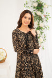 NF-6747 Beige Black Printed Frock