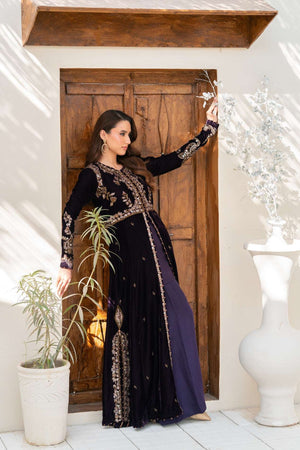 NF-6558 Purple Velvet Stitched Dress