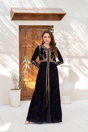 NF-6558 Purple Velvet Stitched Dress