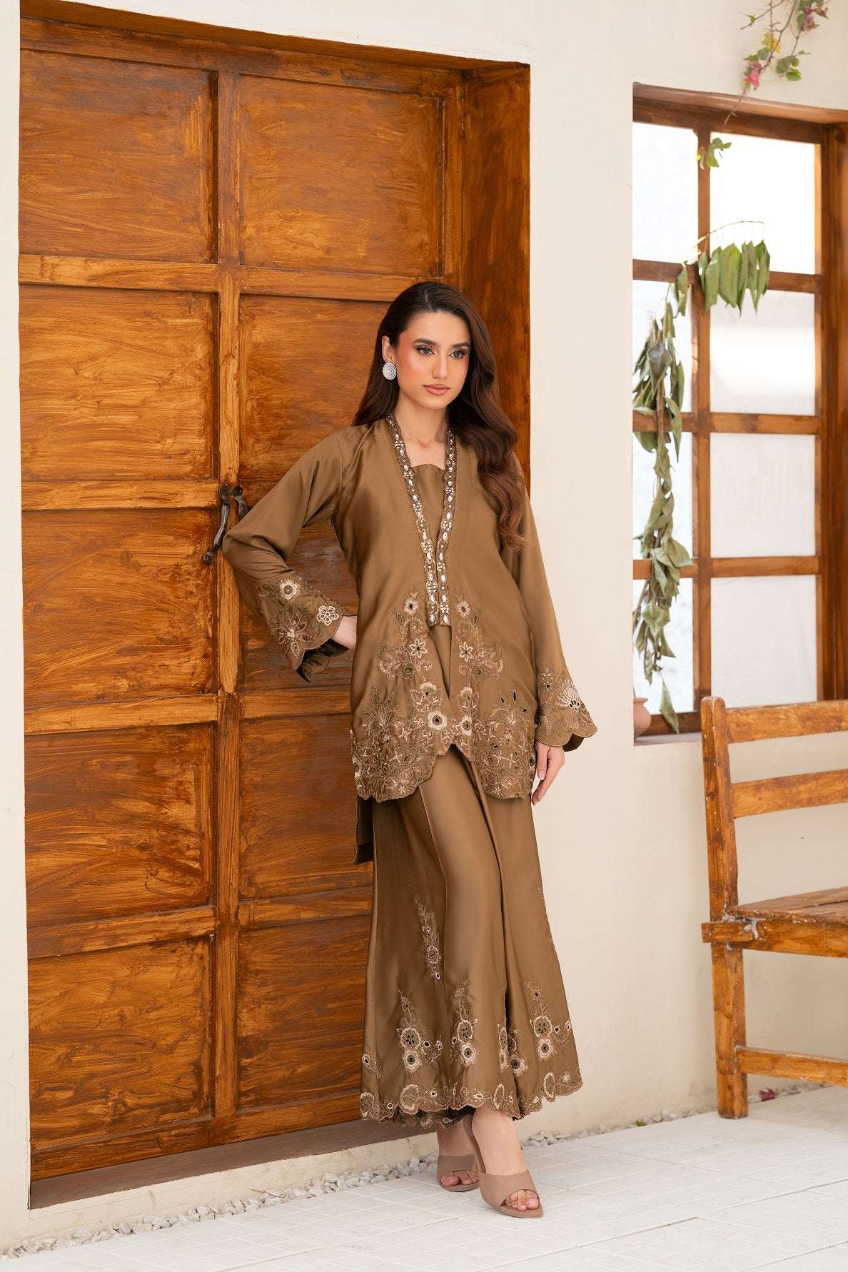 NF-6623 Mehndi Silk Stitched 2Pc Suit
