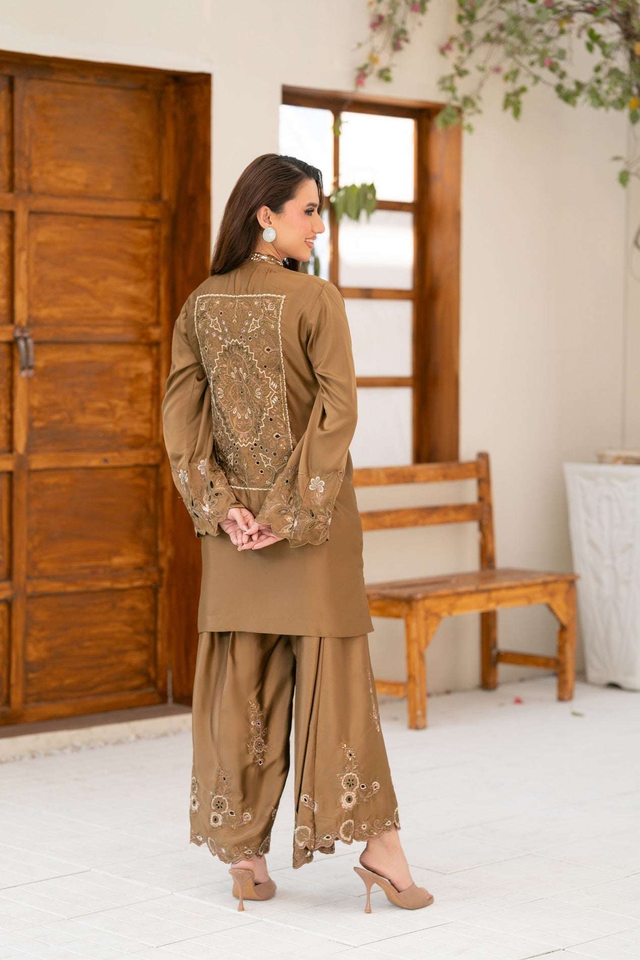 NF-6623 Mehndi Silk Stitched 2Pc Suit