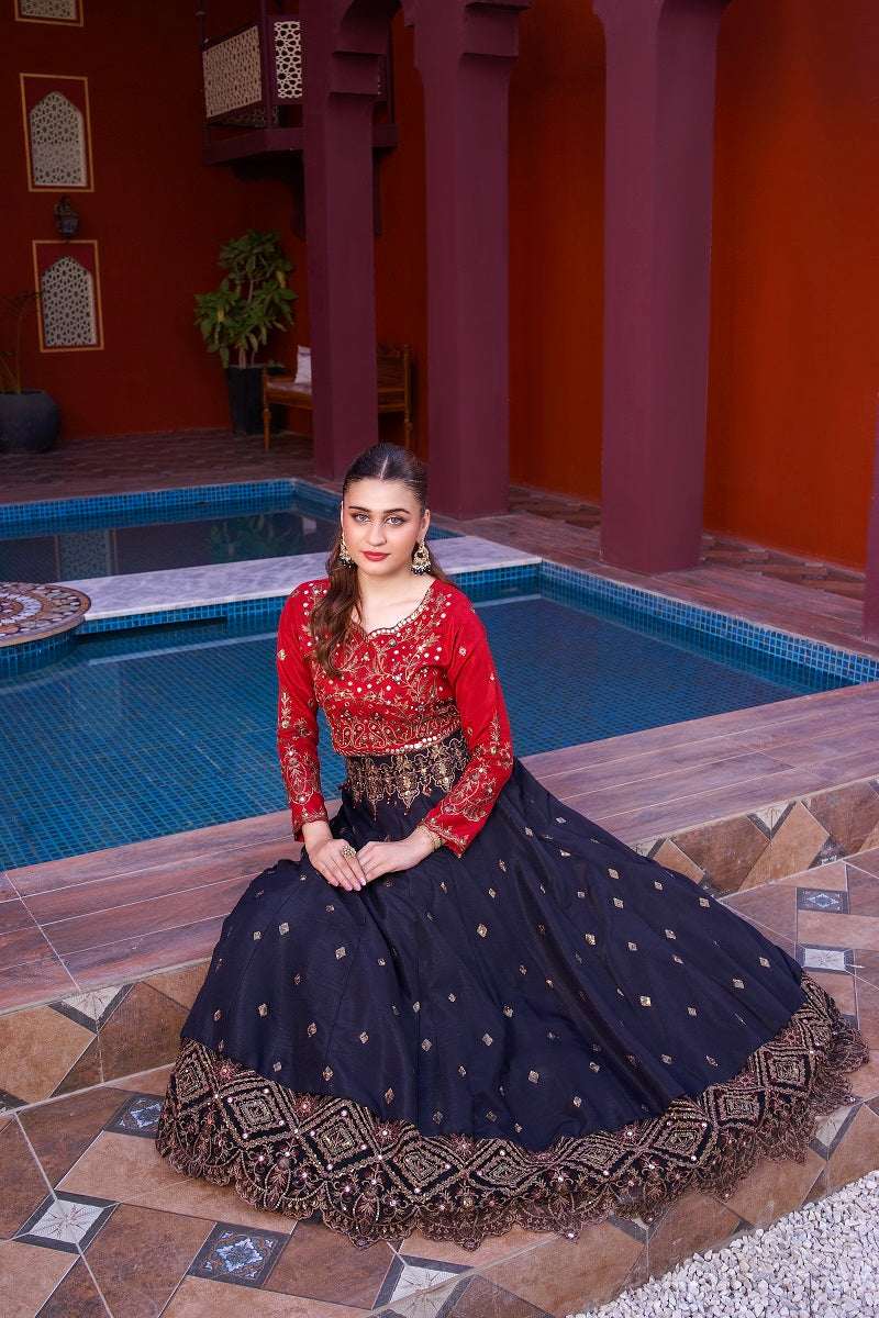 NF-6516 Black Maroon Stitched Lehnga Choli