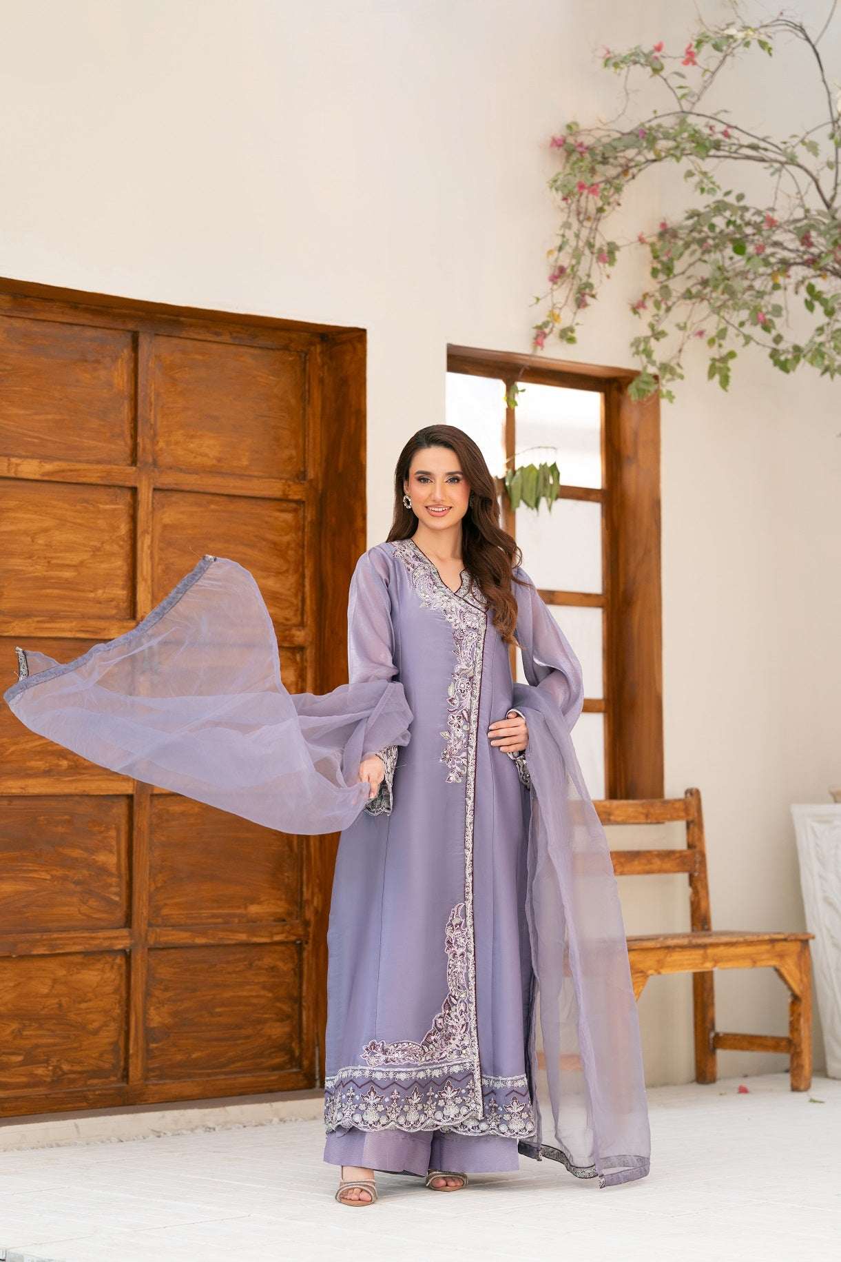 NF-6557 Lilac Sheeha Silk Stitched 3Pc Suit