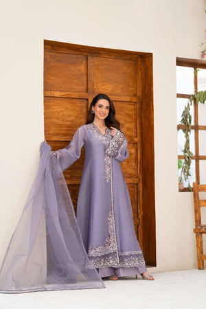 NF-6557 Lilac Sheeha Silk Stitched 3Pc Suit