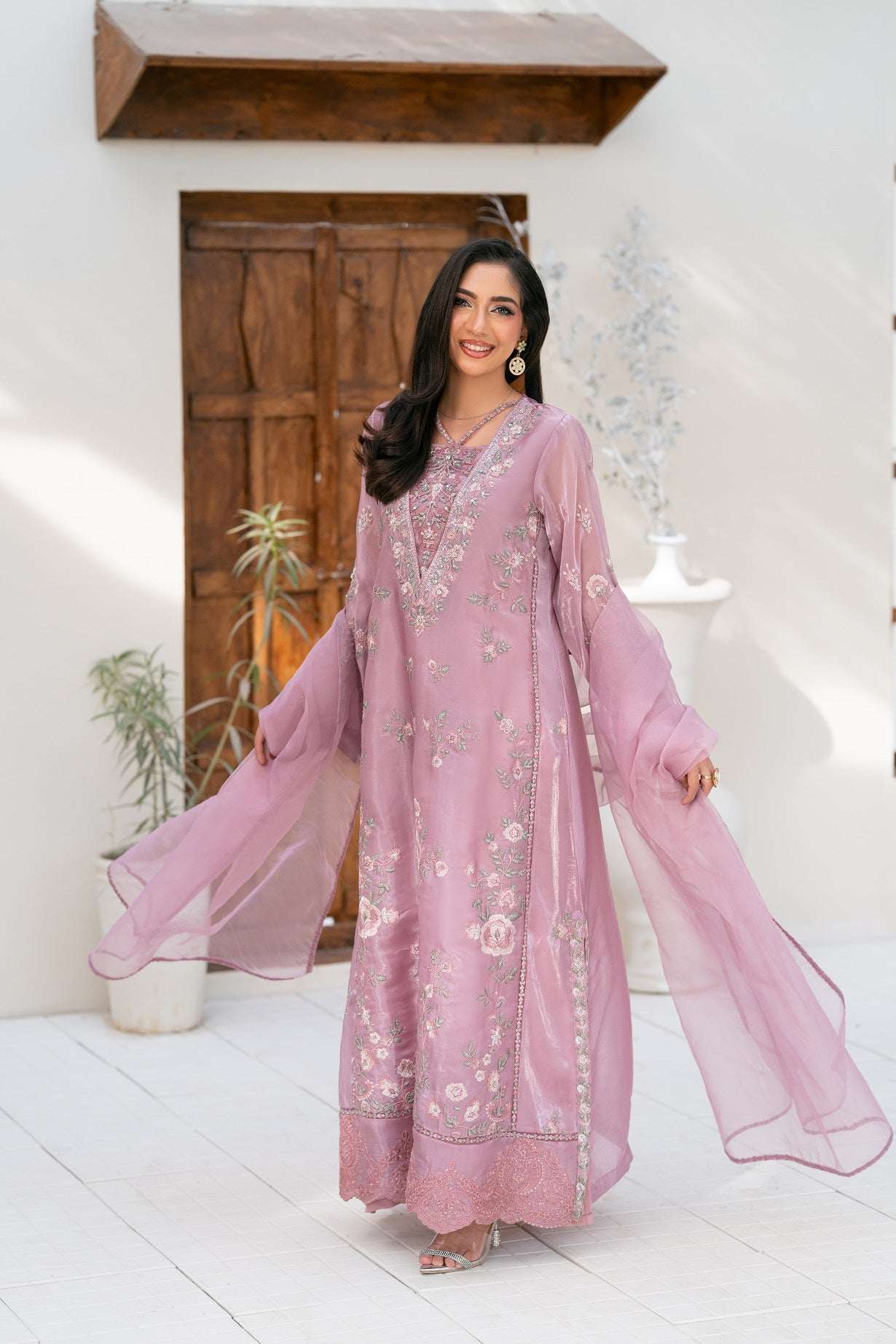 NF-6393 Pink Sheesha Silk Stitched 3Pc Suit