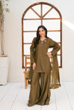 NF-6386 Olive Silk 2PC Stitched Suit