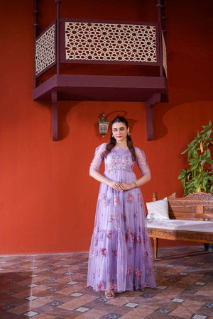 NF-6376 Lilic Net Stitched Dress