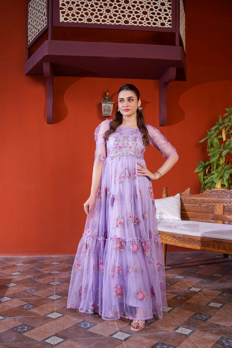 NF-6376 Lilic Net Stitched Dress