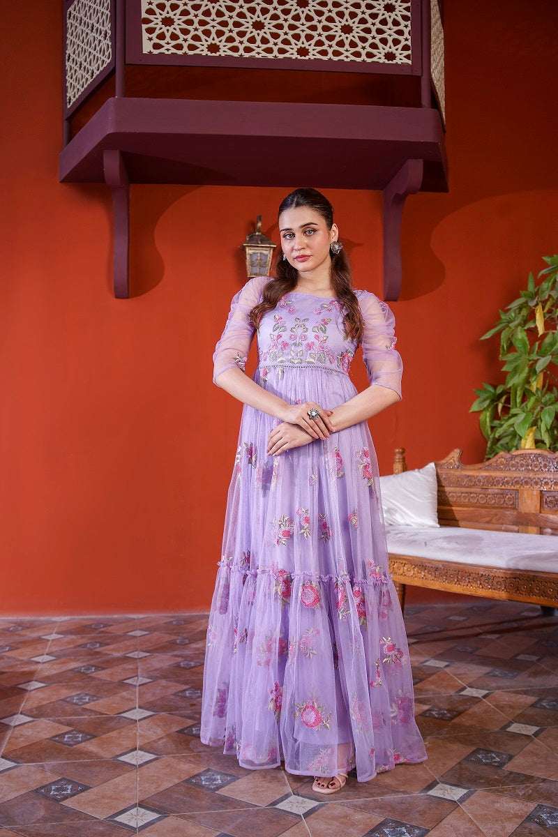 NF-6376 Lilic Net Stitched Dress