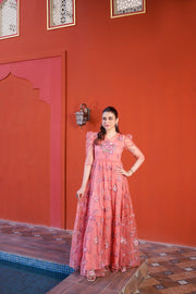 NF-5992 Pink Net Frock Stitched