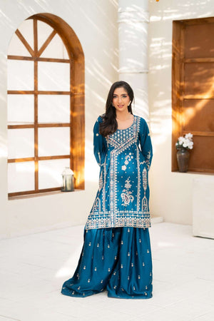 NF-6804 Electric Blue Silk 2Pc Stitched Suit