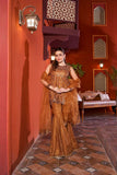 NF-5987 Golden Shirt Gharara Stitched Dress