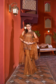 NF-5987 Golden Shirt Gharara Stitched Dress