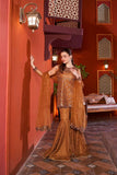 NF-5987 Golden Shirt Gharara Stitched Dress